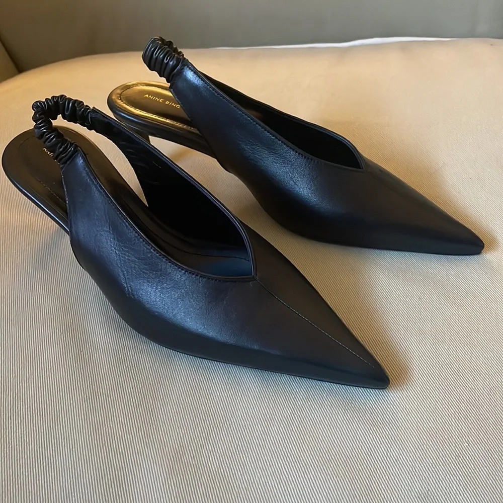 Anine Bing Sleek Black Slingback Heels - Picture 5 of 14